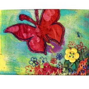 Carte d'art textile papillon de jardin, carte d'art papillon en tissu, carte de voeux vierge, carte d'art sur fibre, cartes de correspondance, carte de remerciement créative