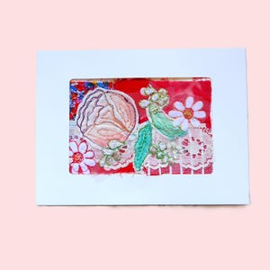 Carte de voeux jardin fantaisiste, carte art textile cousue, carte de voeux art tissu matelassé, carte d'art floral, cartes à collectionner d'artiste textile