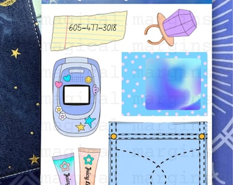 Y2K Pocket Junk Journal Sticker Sheet