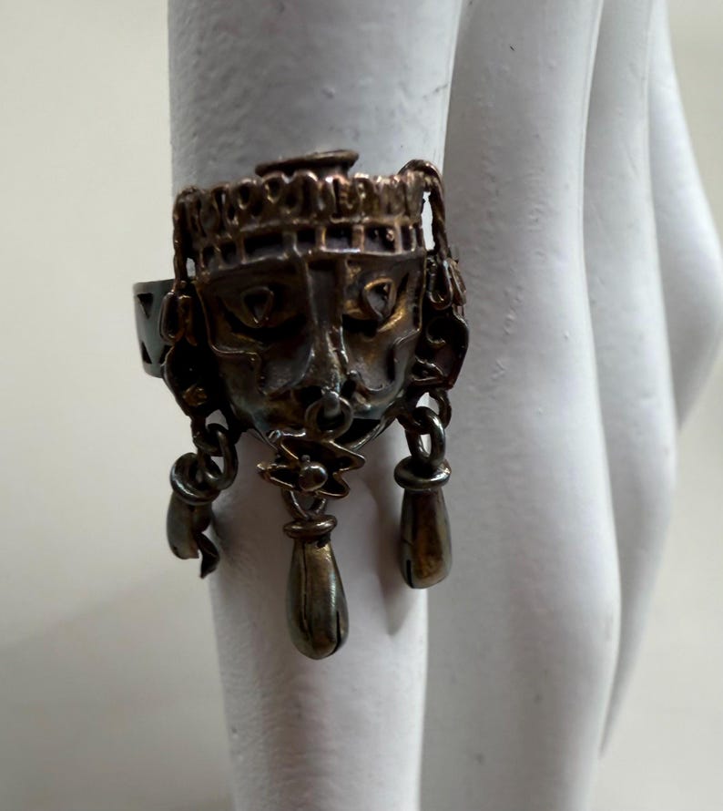 Vintage Aztec Mask Ring - Etsy
