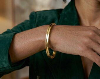 Modern Bangle Bracelet with CZ Stones | Sterling Silver, Gold Vermeil, Rhodium