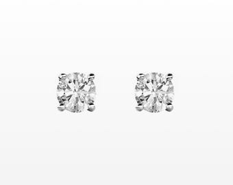 Solitaire Diamond Stud Earrings with CZ stone | Sterling Silver | White Rhodium Finish