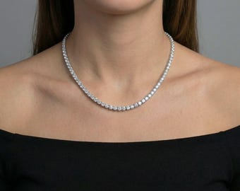Tennis Necklace |Round CZ stone Necklace | Sterling Silver | White Rhodium Plated