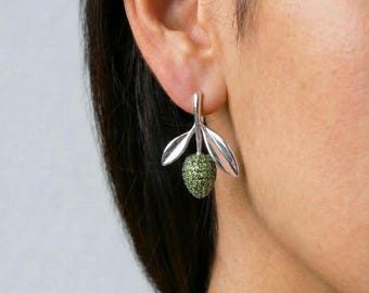 Olive Branch Stud Earrings Sterling Silver | White Rhodium or 18K Gold Vermeil