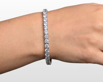 Tennis Bracelet | Sterling Silver Bracelet with round CZ stone | White Rhodium Plated