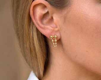 Atom Drop Earrings – Sterling Silver Rhodium Plated, 18K Gold Vermeil Geometric Bubble