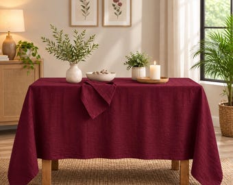 Handmade Ruffled Linen Tablecloth: Plum, Cottagecore Dining Decor