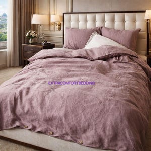 Juego de funda nórdica de lino teñido en hilo gris y rosa – Boho Comfortable Bedding