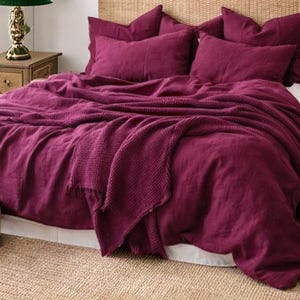 Raspberry Linen Duvet Cover Set, Yarn-Dyed Boho Bedding