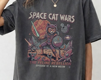 Space Cat Wars T-Shirt - 90s Sci-Fi Graphic Design, %100 Cotton S-3XL