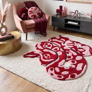 Hand-Tufted Red and Pink Snake Rug – Custom Coiled Python Area Rug