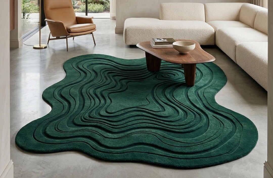 Hand-tufted 3D Topographic Forest Green Area Rug | Abstract Irregular ...