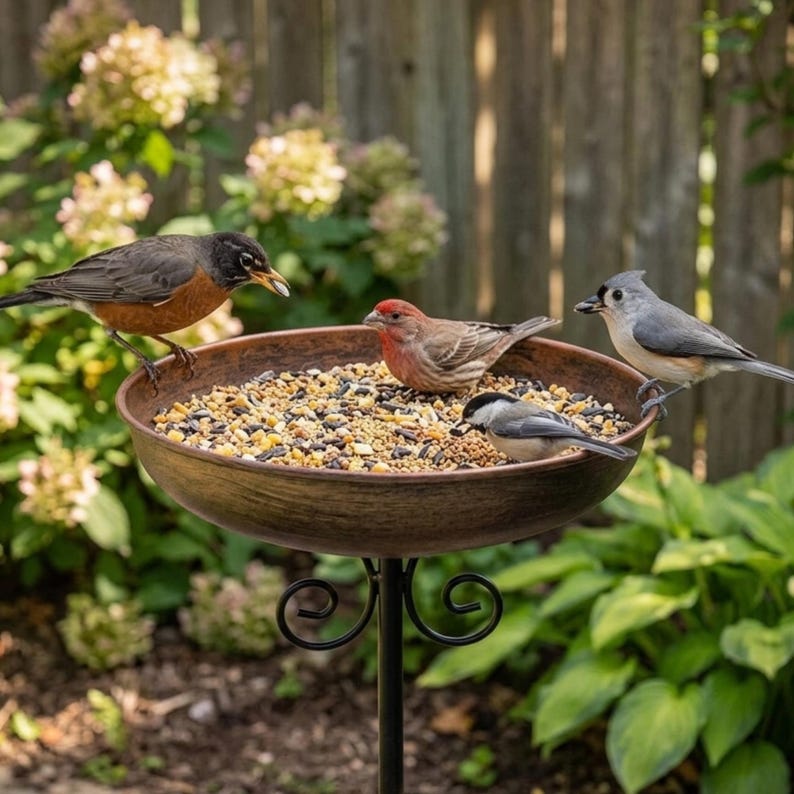30" Metal Birdbath with Stand, Bird Feeder, Metal Backyard Birdbath, Vintage Garden Feeder, 10" Dia Bowl with Stake Birdbaths Garden Yard bild 2