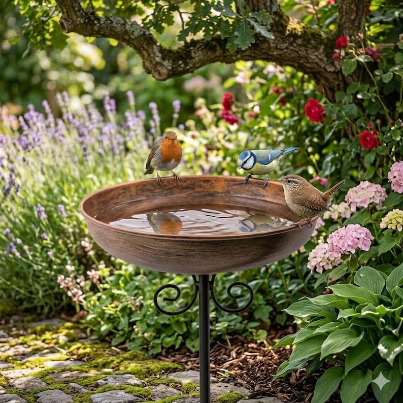 30" Metal Birdbath with Stand, Bird Feeder, Metal Backyard Birdbath, Vintage Garden Feeder, 10" Dia Bowl with Stake Birdbaths Garden Yard bild 3