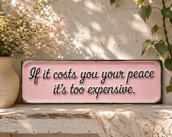 Peace Quote Pink Metal Tin Sign, Vintage Rustic Wall Decor, Inspirational Farmhouse Plaque, Shabby Chic Home Wall Art, Cottagecore Decor