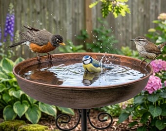30" Metal Birdbath with Stand, Bird Feeder, Metal Backyard Birdbath, Vintage Garden Feeder, 10" Dia Bowl with Stake Birdbaths Garden Yard