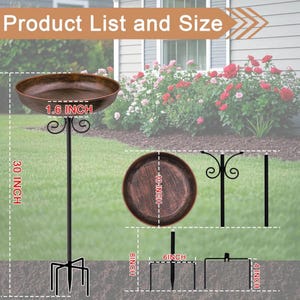 30" Metal Birdbath with Stand, Bird Feeder, Metal Backyard Birdbath, Vintage Garden Feeder, 10" Dia Bowl with Stake Birdbaths Garden Yard bild 8