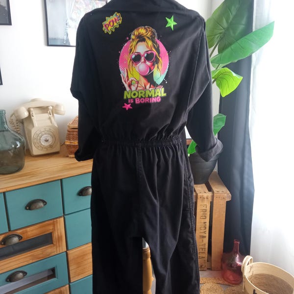 Customized black work overalls, size 40