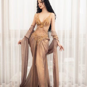 green emerald velvet dress Gold Regal Rising Satin Maxi Dress main image 1
