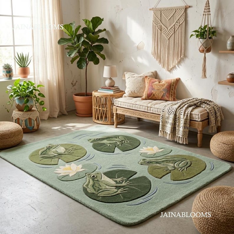 Frog Rug Tufted Frog Lily Pad Nursery Rug 7x10 Hand Tufted Kids Room Area Rug Custom ...