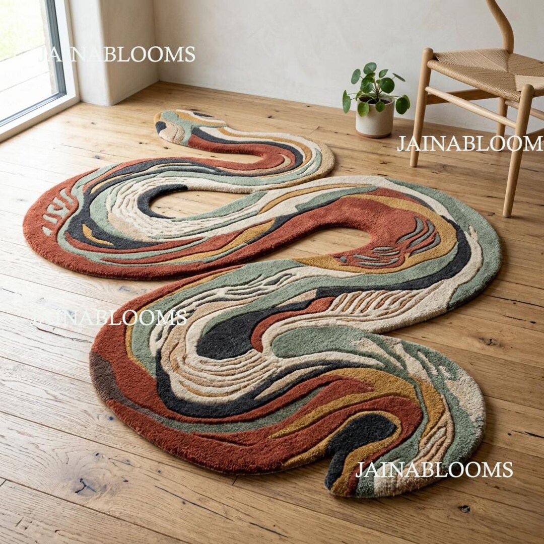 Abstract Organic Shape Hand Tufted Rug, Modern Designer Area Rug 8x10 ...