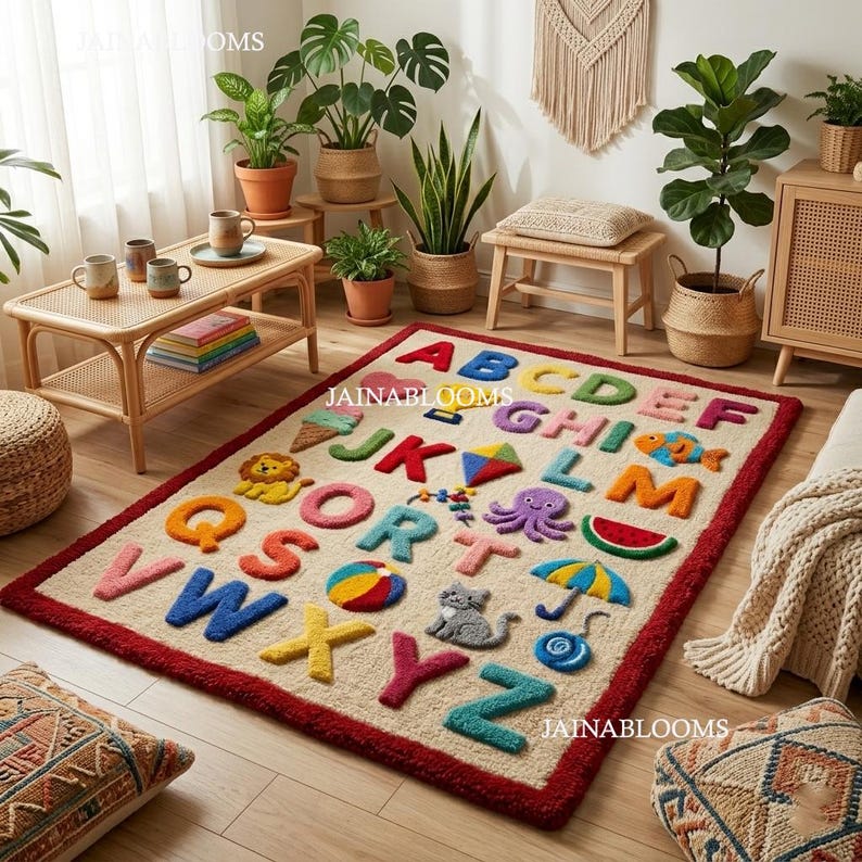 Hand Tufted Alphabet Nursery Rug, Educational Kids Playroom Carpet ...