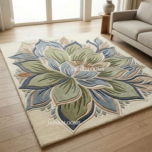 Botanical Floral Hand Tufted Rug, Sage Blue Modern Area Rug 9x12 - Etsy