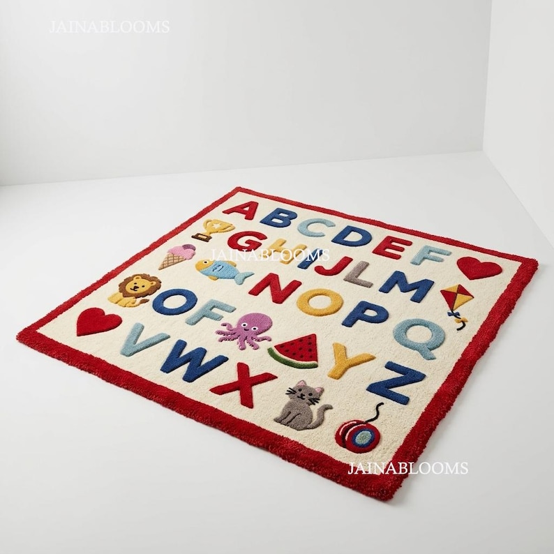 Hand Tufted Alphabet Nursery Rug, Educational Kids Playroom Carpet ...