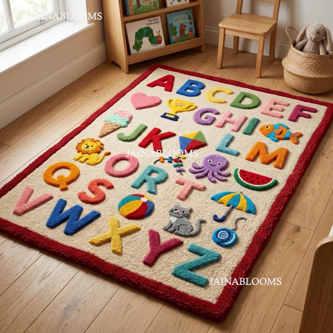 Hand Tufted Alphabet Nursery Rug, Educational Kids Playroom Carpet ...