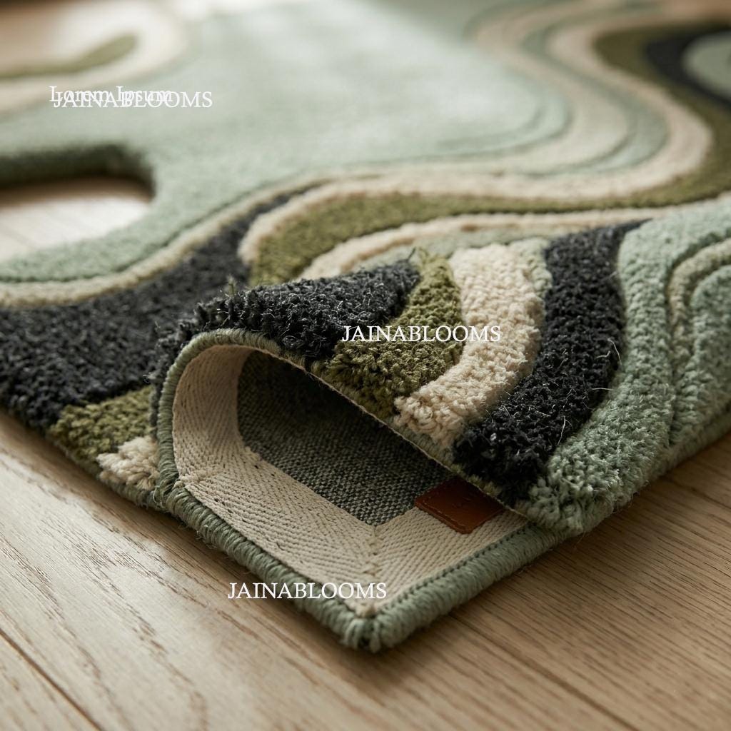 Sage Green Irregular Hand Tufted Rug Modern Abstract Wavy Area Rug 8x10 ...