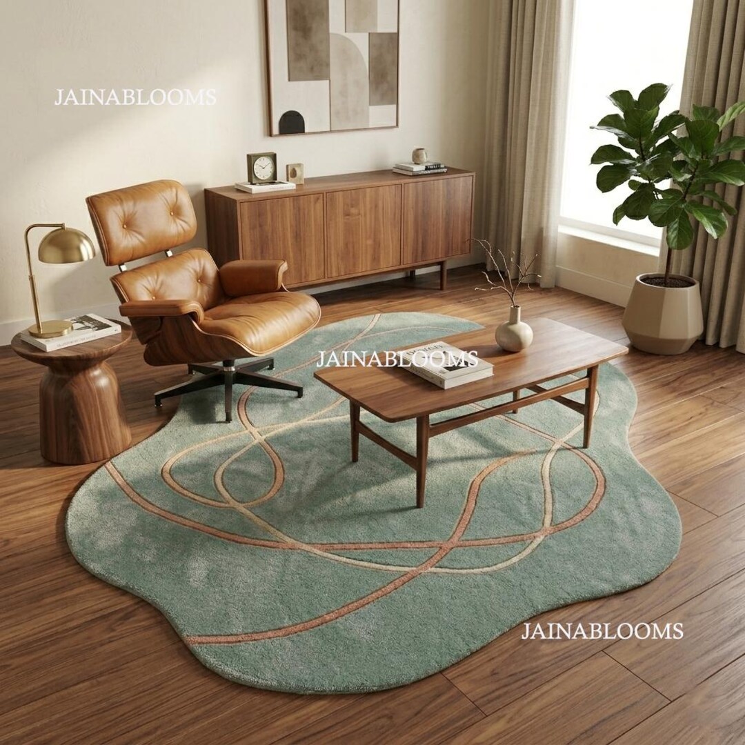 Sage Green Abstract Rug 8x10 Organic Shape Modern Hand Tufted Area Rug ...