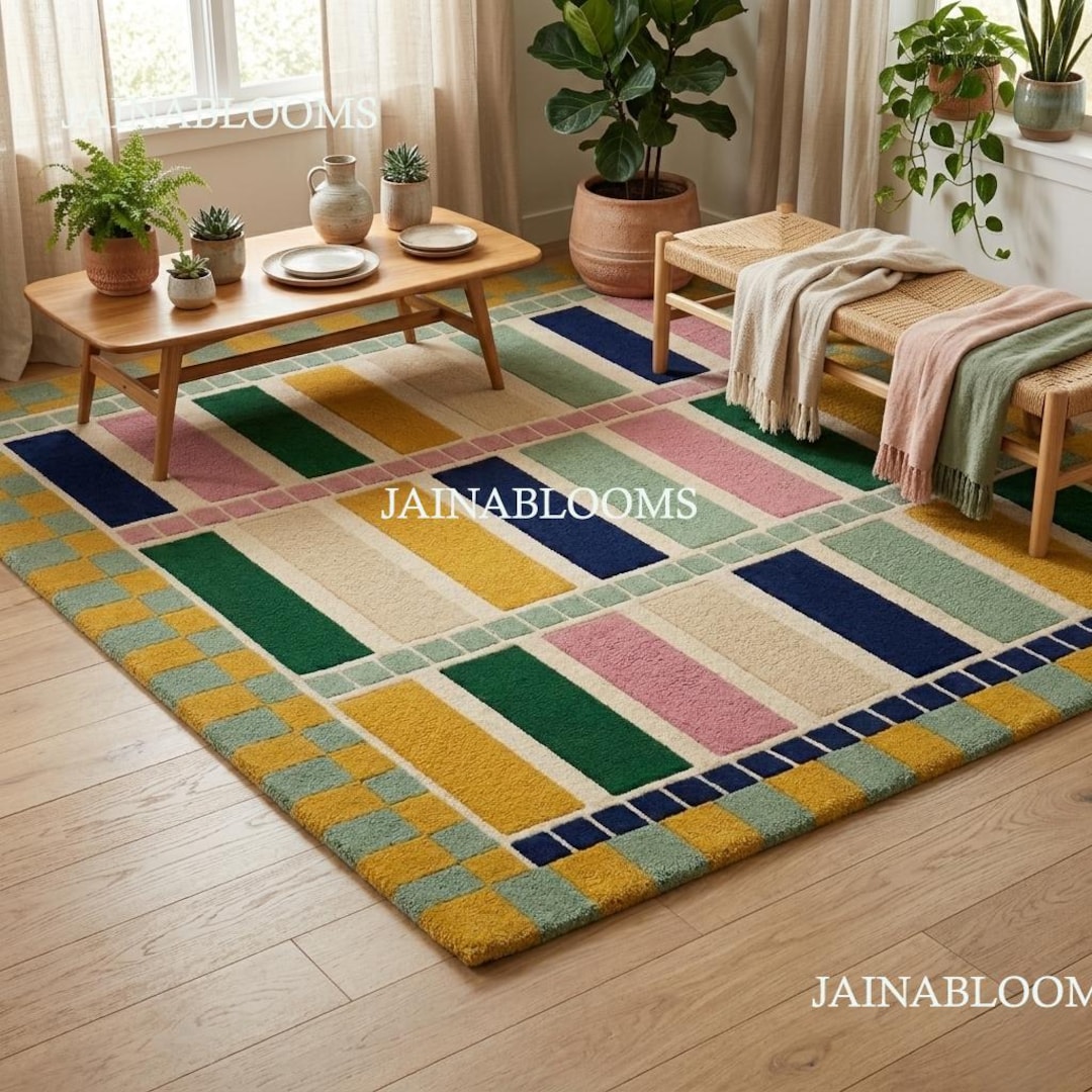 Colorful Geometric Hand Tufted Rug, Modern Abstract Area Rug 8x10 - Etsy