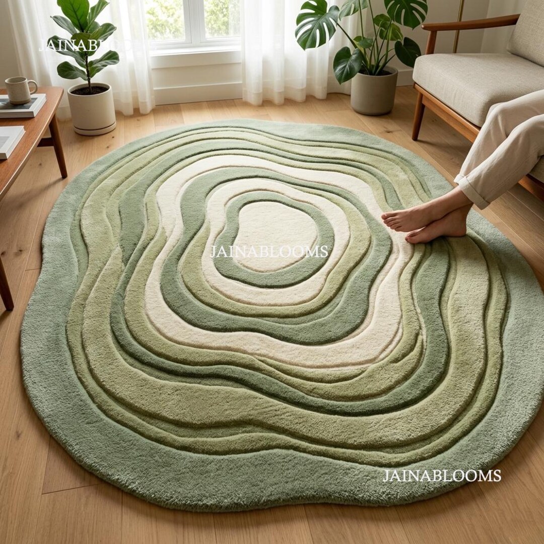8x10 Sage Green Abstract Hand Tufted Rug, Organic Modern Wool Area ...