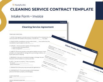 Cleaning Service Contract Template | Editable Contract, Intake Form & Invoice