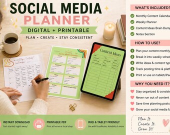 Social Media Planner Printable, Content Calendar PDF, Instagram Business (Digital Download)