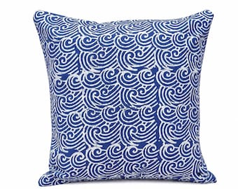 DesignoraArtStudio Blue Cotton Cushion Cover Set of 4, Hand Block Print Throw Pillow Covers for Sofa & Bedroom