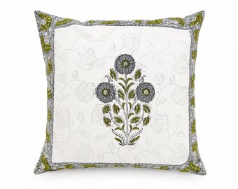 Handmade Indian Pillow Cover, Block Printed Bedroom Cushion Cover, Cotton Cushion Case, Farmhouse Decor
