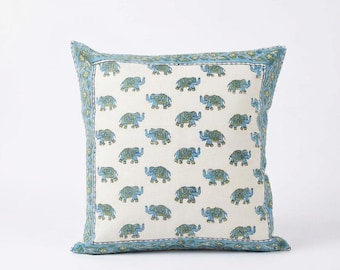 Set of 2 blue Eeephant pillow covers, hand block print cushion covers, bohemian home decor, cotton pillow case