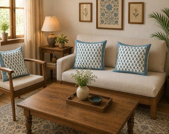 Decorative sofa pillows st of 4 handmade pillow covers, floral block print cushions, boho couch pillows, rustic home decor