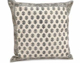 Gray flower pillow covers set of 2, hand block print cushion covers, farmhouse decor, sofa throw  pillows custom cushion cover