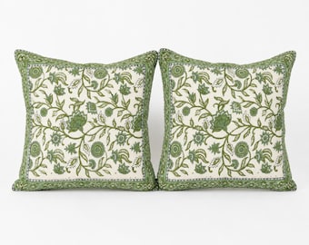 Hand Block Print Cushion Cover Set of 4, Indian Floral Pillow Covers, Bohemian Sofa Cushions, Farmhouse Home Decor