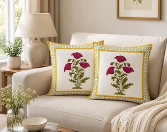 Pink floral throw pillow covers set of 2, bloom pillow covers, living room decor, custom cushion cover