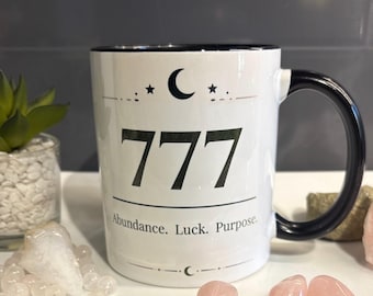 Caneca com o Número do Anjo 777 | Caneca de Afirmação Positiva | Manifestação da Abundância | Presente Espiritual para Ela | Caneca da Sorte 777 | Caneca da Lei da Atração