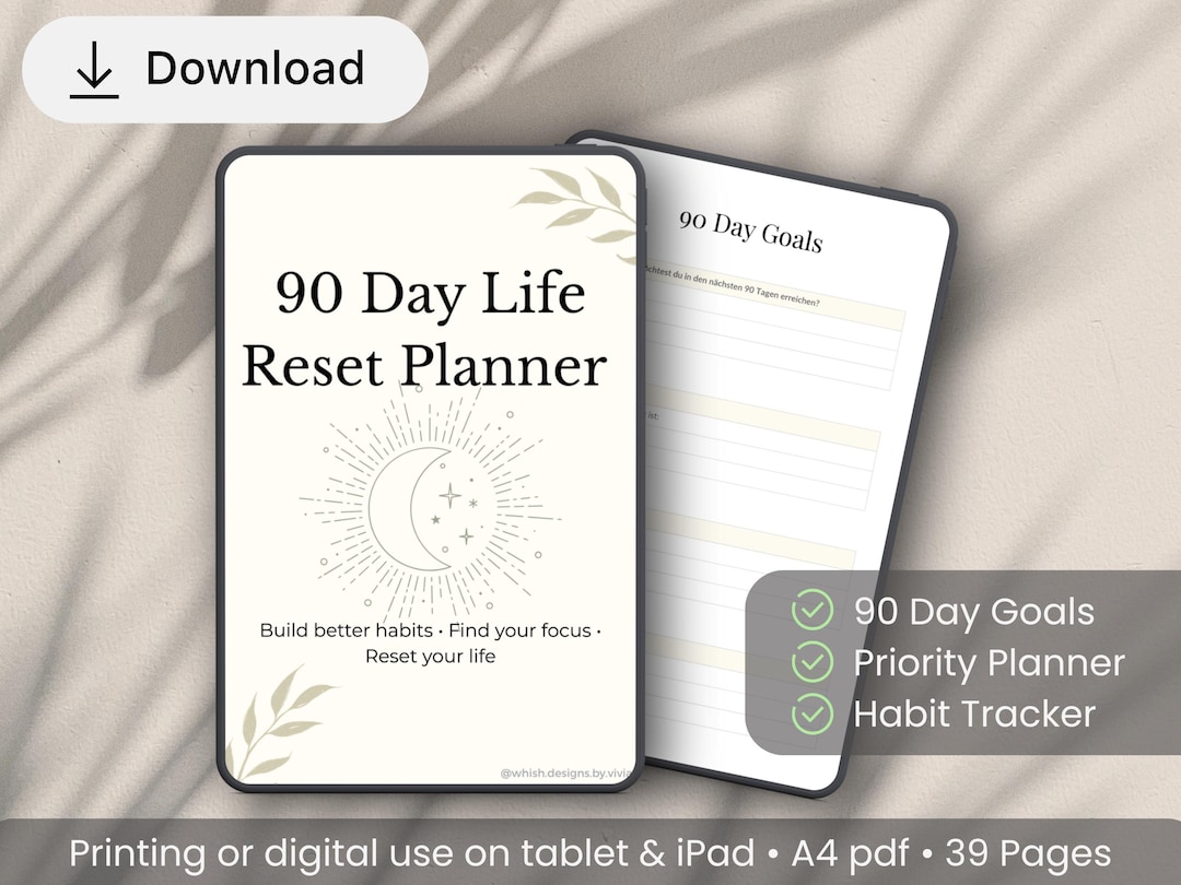 90 Day Reset Planner Printable | Habit Tracker, Goal Setting & Self ...