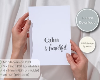 Biglietto "La calma è bellezza" | Biglietto di auguri minimalista per il benessere | Biglietto stampabile per la cura di sé | Biglietto estetico per la salute mentale | Download digitale