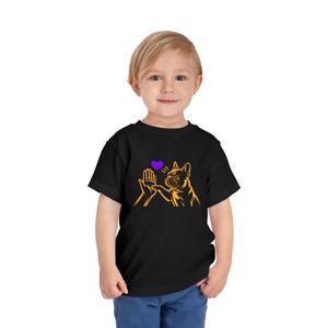 High Five Cat toddler tee | orange line art kitten, purple heart