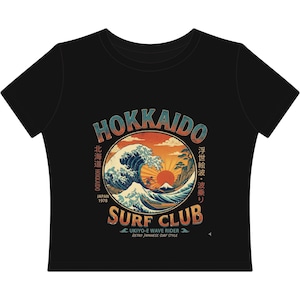 Hokkaido Surf Club Tee | Women's Cropped Ukiyo-e Wave Design