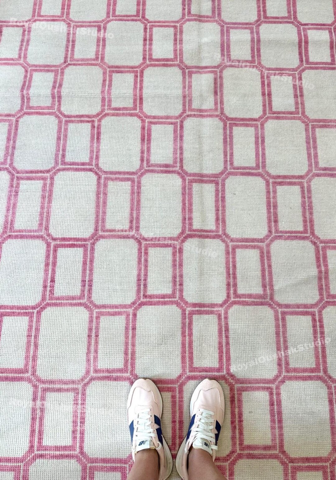 Soft Blush Pink & Ivory Geometric Hand Knotted Oushak Rug Pink ...