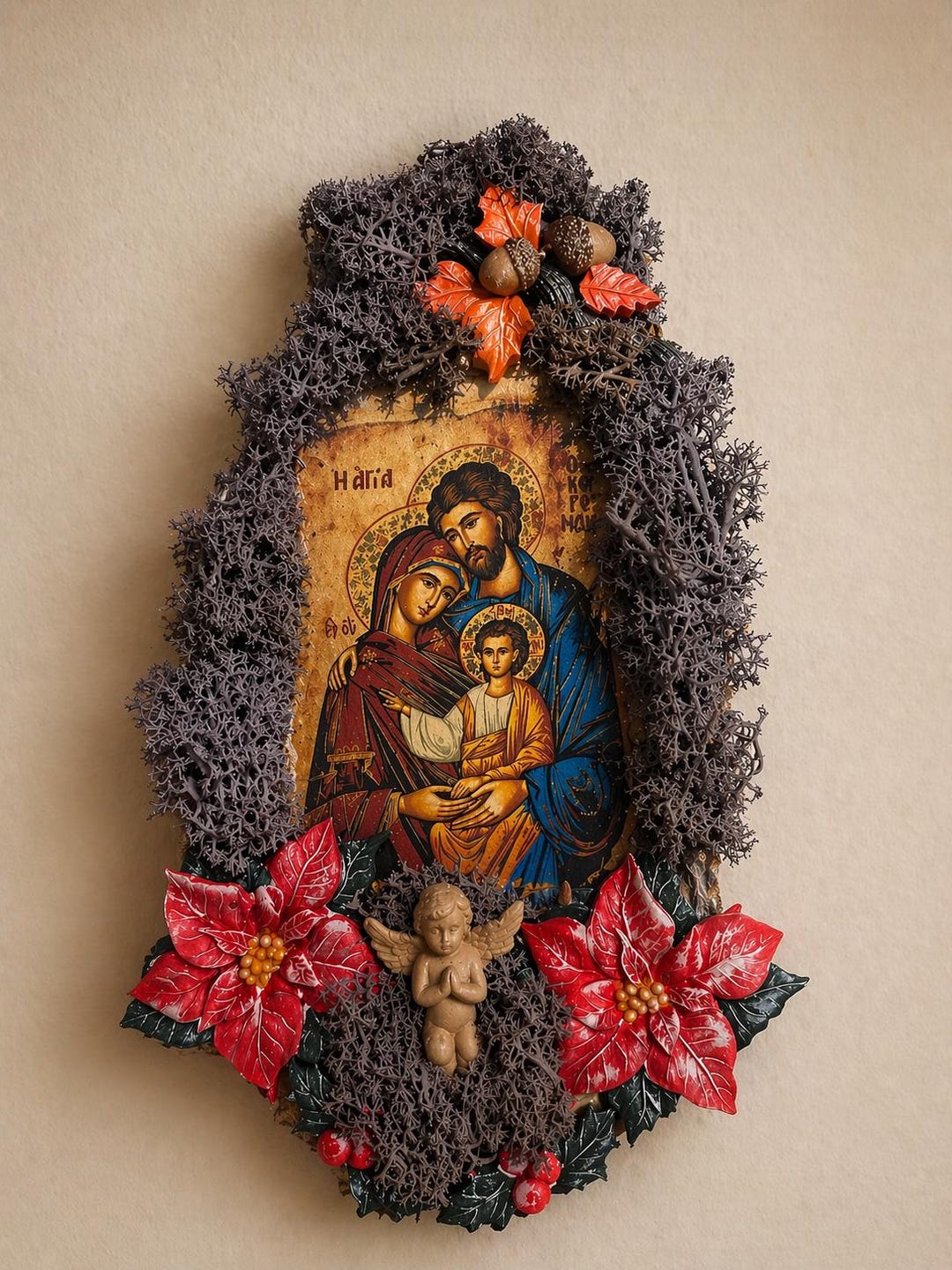 Handmade Orthodox Holy Family Icon | Rustic Wood Wall Hanging ...