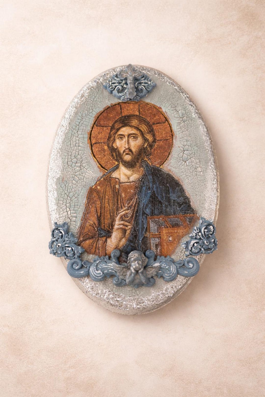 Handmade Orthodox Jesus Christ Icon Plate, Vintage Style Religious Wall ...